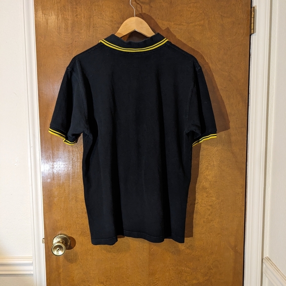 Fred Perry Black Yellow Stripe Twin Tip Short Sleeve Polo Shirt - Picture 2 of 8